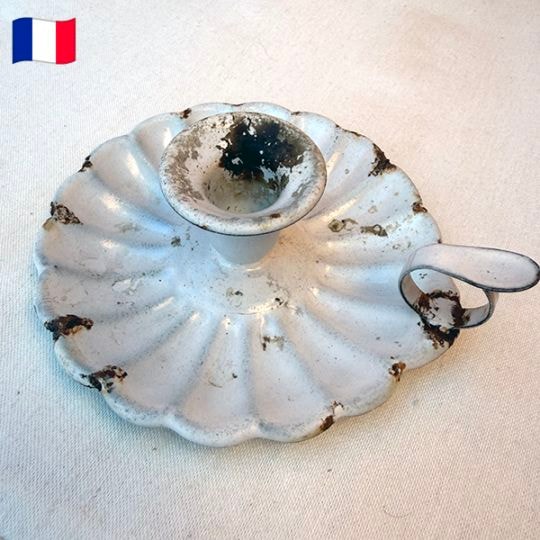 レアなフランスブロカントのアンティークのホーローキャンドルスタンド