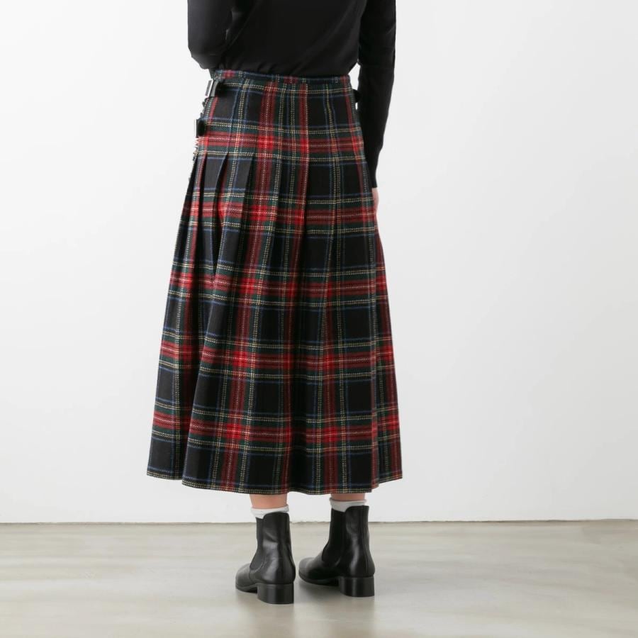 美品✦オニールオブダブリン プリーツ ラップスカート ローウエスト O'NEIL OF DUBLIN オニール・オブ・ダブリン<br> ヘビーツイード ロウ