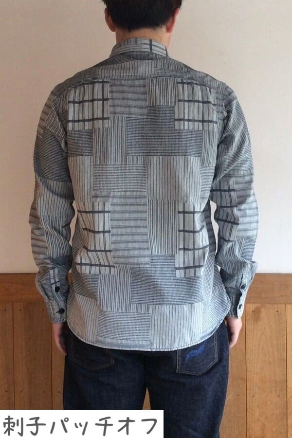 BlueTrick】 メンズワークシャツ 刺子パッチ ID/オフ（メンズ
