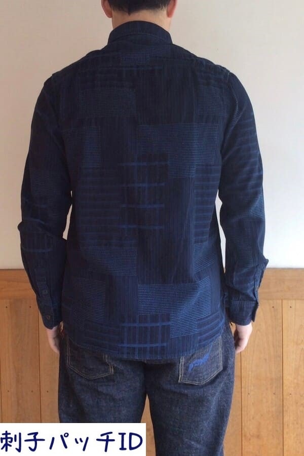 BlueTrick】 メンズワークシャツ 刺子パッチ ID/オフ（メンズ