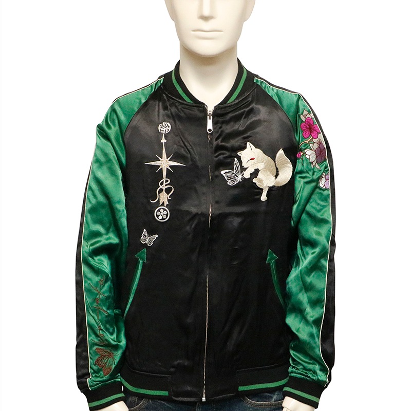 今昔 -KON-JAKU- こんぎつねと羅針盤 柄 刺繍 リバーシブルスカジャン