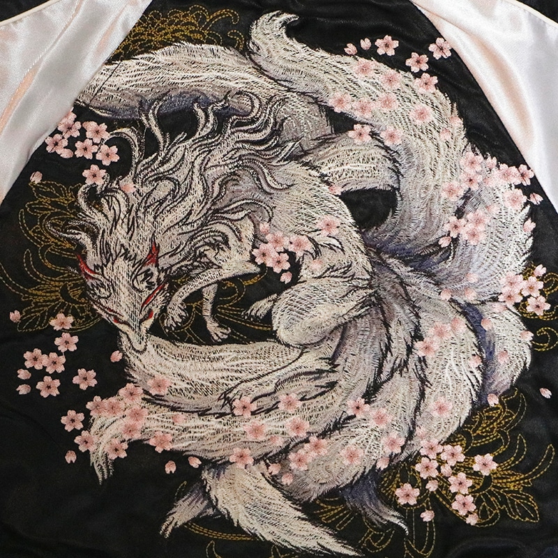 朧 おぼろ 九尾の狐 柄 刺繍 KIDS 和柄スカジャン （ 9022893 ）キッズ