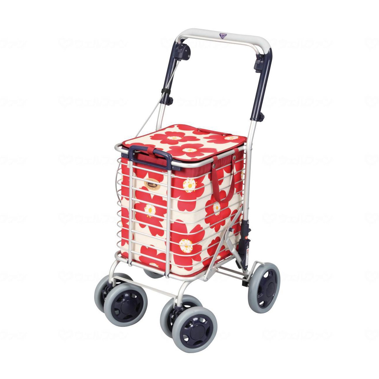 ブレーキ付 アルミワイヤーカート 花柄赤 【LINE・メルマガ限定