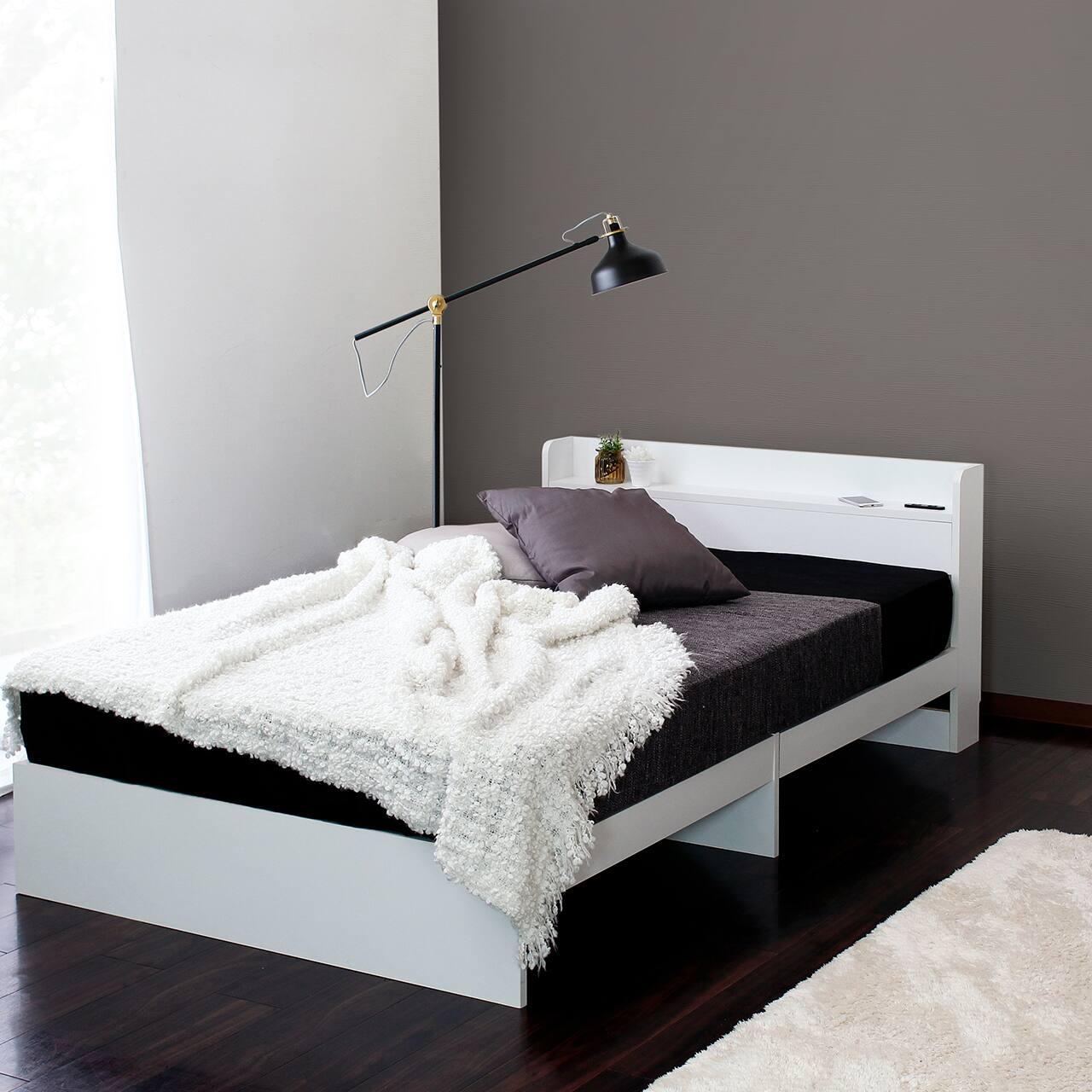 クイーン】ヘッドボード付き ベッド/ラテ【Latte】Mスペースデザイン