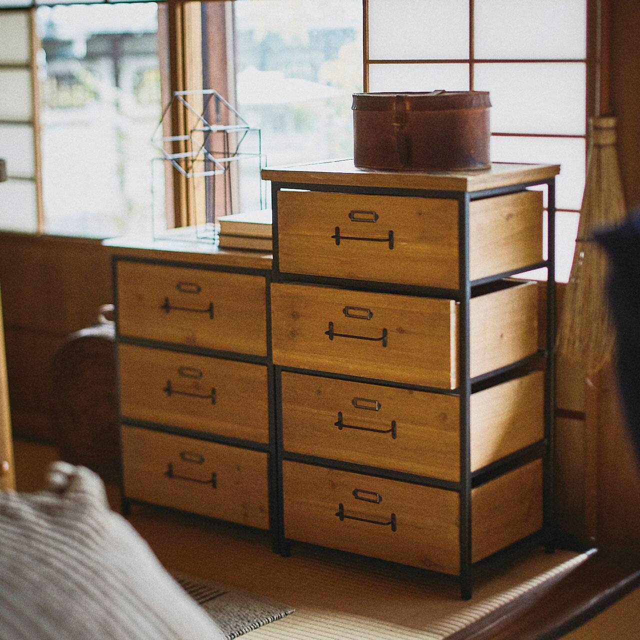 4段】天然木製チェスト 2種類 ヘリンボーン柄｜ベッド・マットレス