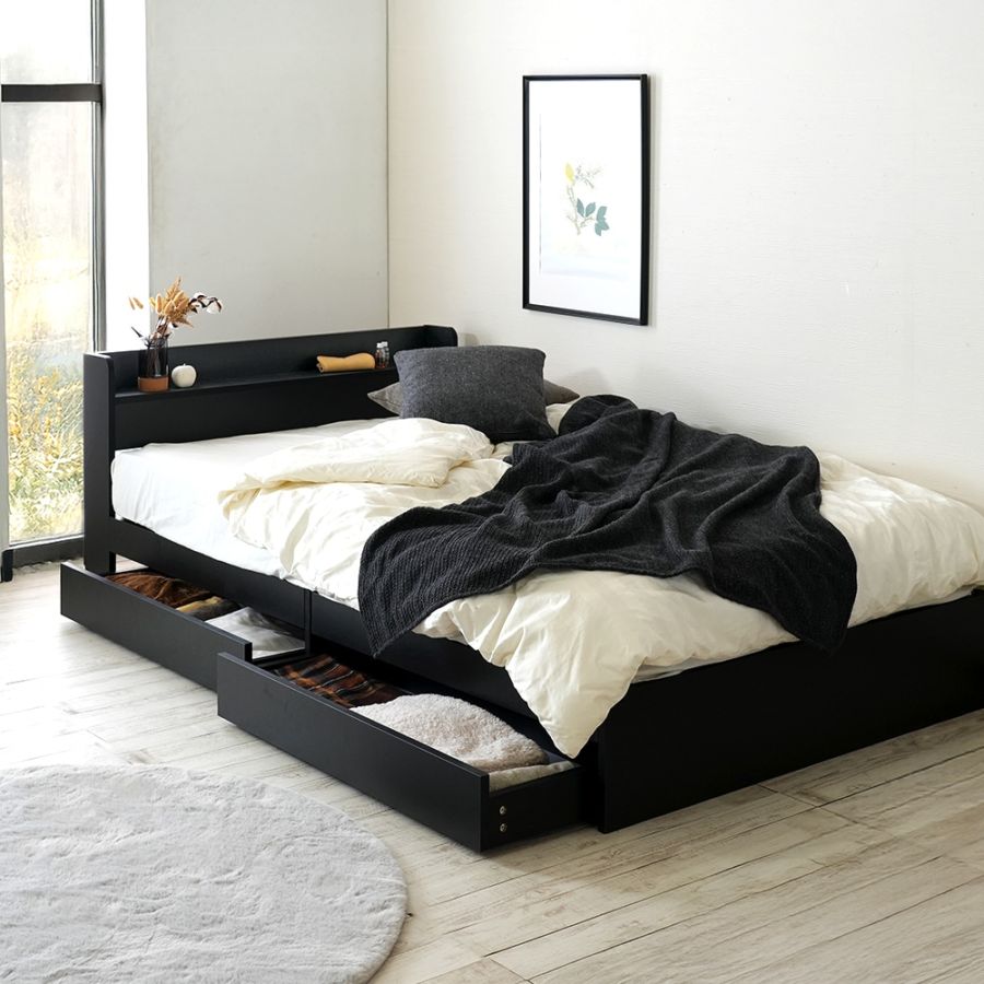 ワイドダブル/150cm】ヘッドボード付き 引出し収納ベッド/Latte 特殊