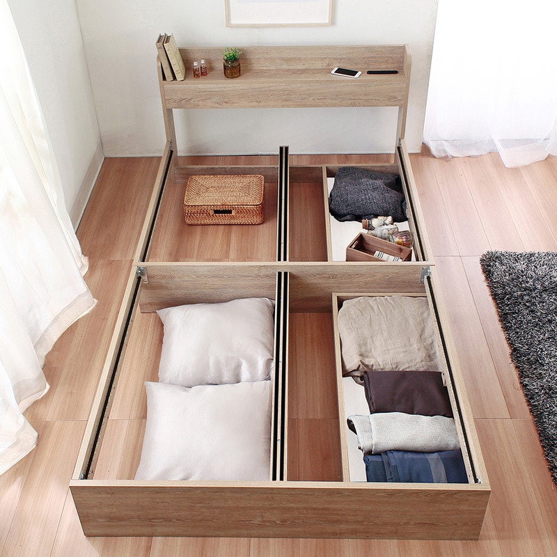 ダブル】ヘッドボード付き 引出し収納ベッド USB / シュクレ【Sucre