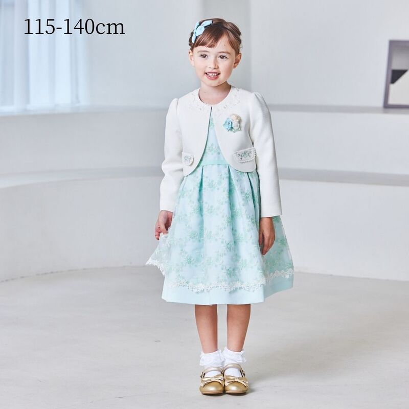 刺繍ボレロミントフラワーアンサンブル 115 120 130 140cm (8501-7301