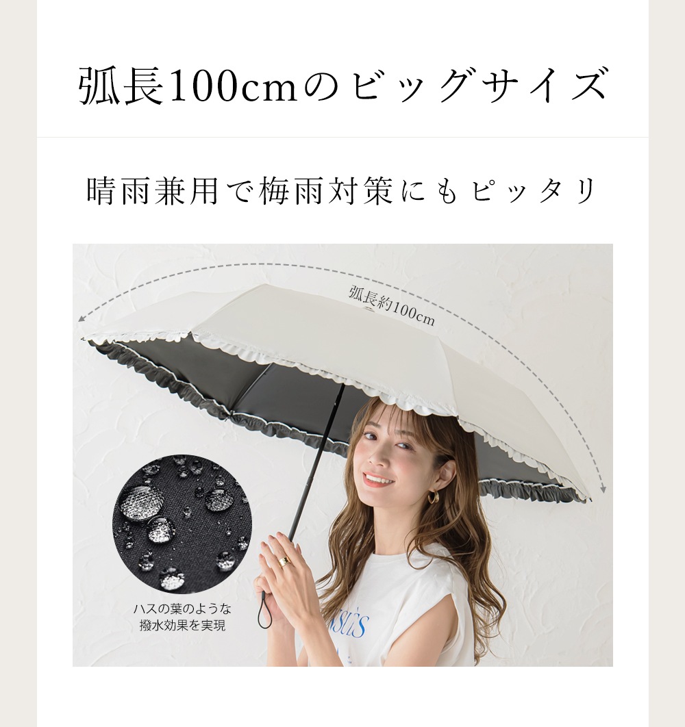 CICIBELLA 日傘 折りたたみ 晴雨兼用 6本骨 バイカラー日傘 & フリル