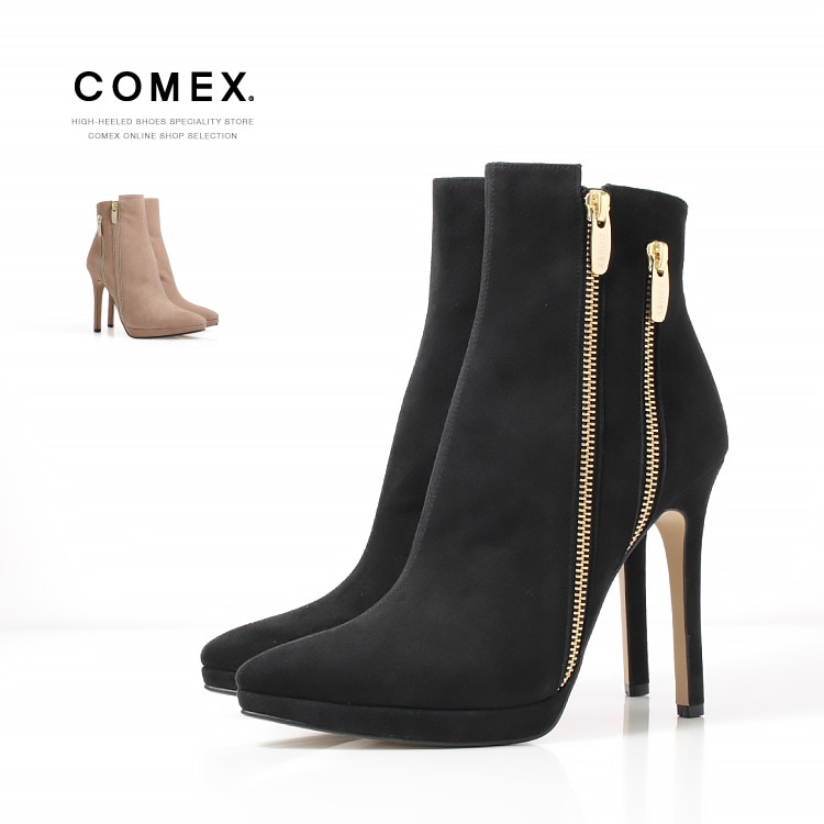 COMEX ショートブーツ ハイヒール ブーツ ポインテッドトゥ 外