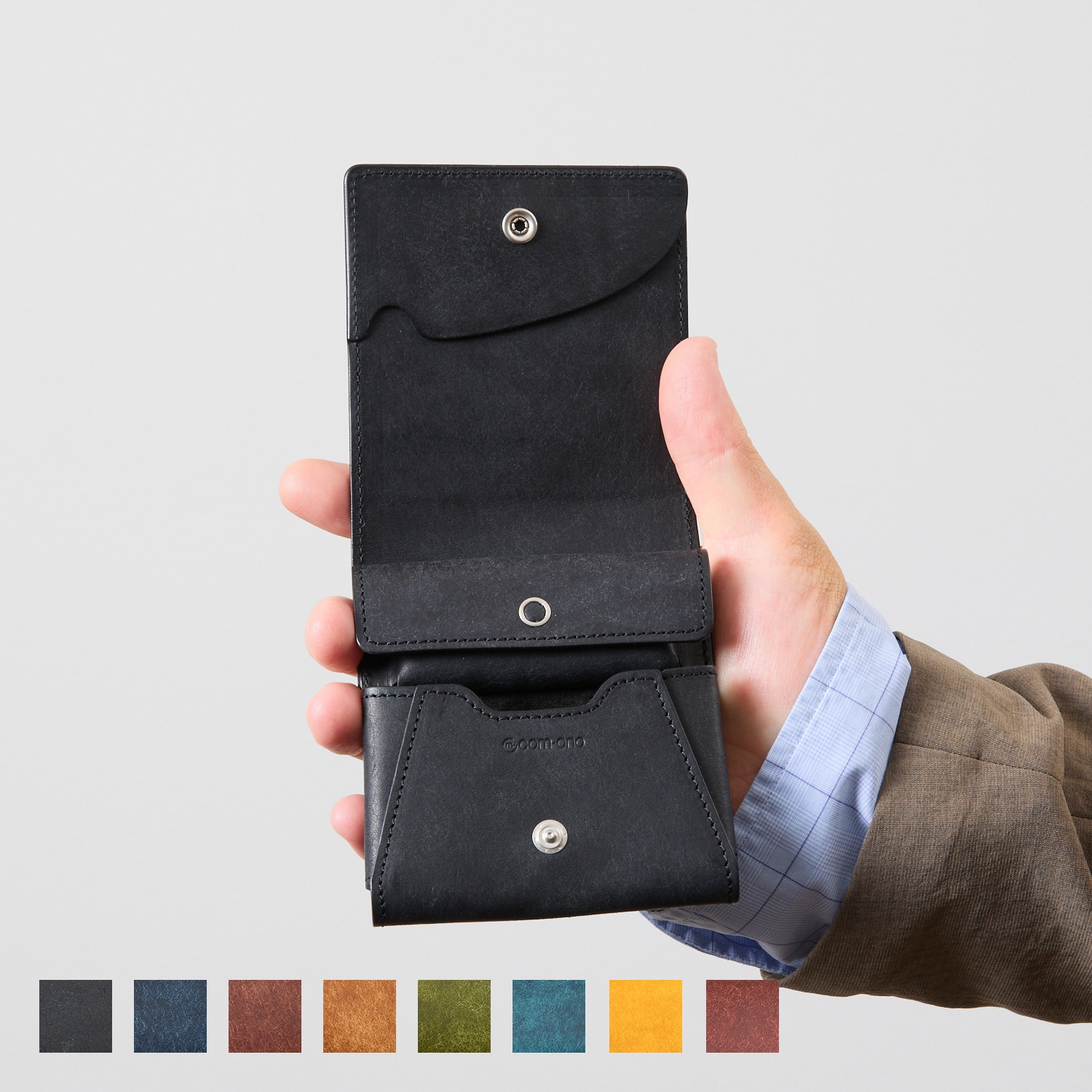 小さい二つ折り財布 プエブロレザー com-ono SLIM-005pb 薄型で扱い