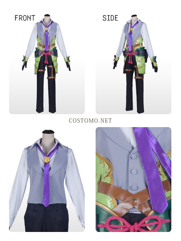 送料無料】とうらぶ風 黄緑×緑防具付き ロングマント衣装セット 小