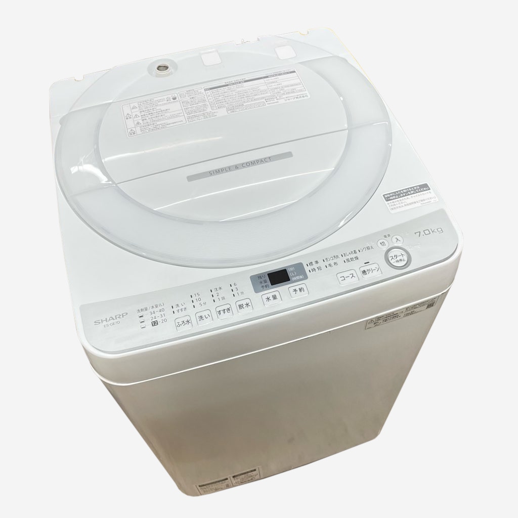 中古 シャープ 7.0kg 全自動洗濯機 風乾燥 ES-GE7D-W 2020年製 槽洗浄