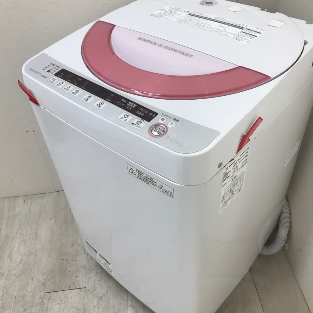 中古 全自動洗濯機 ピンク 送風乾燥 シャープ 6.0kg 2015年製 ES-GE60P
