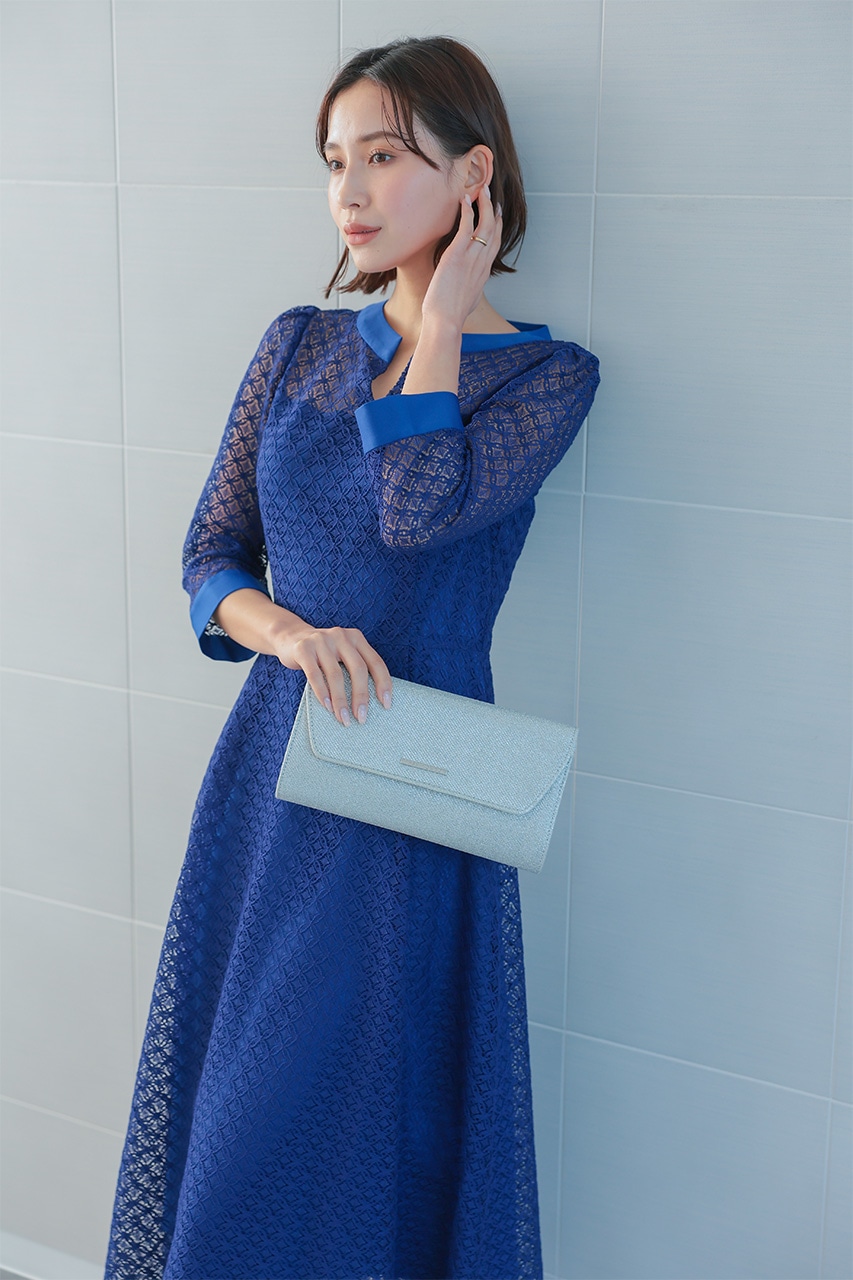 ジオメトリックレースドレス ブルー/S｜結婚式のパーティードレスなら