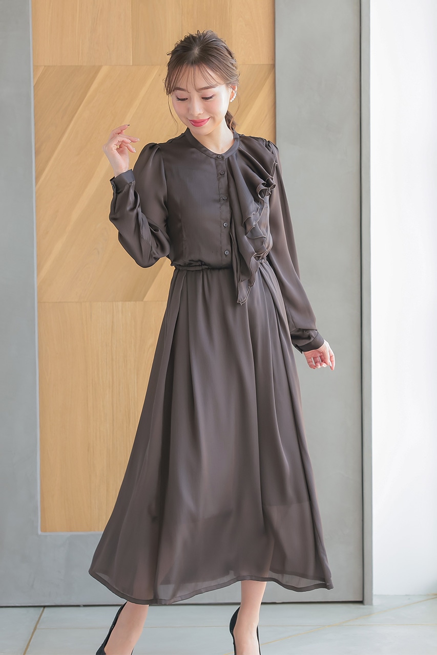 ヨーリューサテンロングワンピース ブラウン/M｜結婚式のパーティー