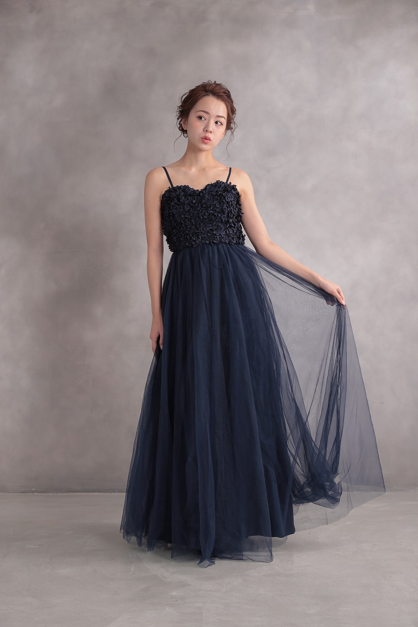 3Dフラワーチュールロングドレス｜結婚式のパーティードレスなら