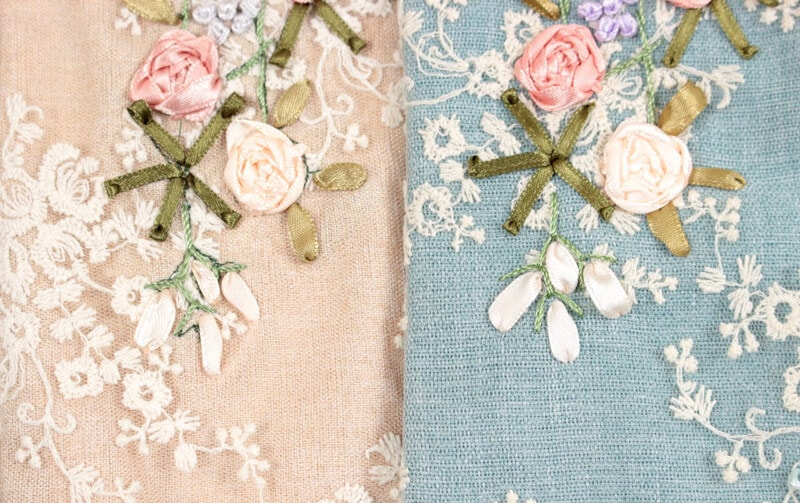 Florist リボン刺繍 眼鏡ケース 約8×18cm｜インテリアレース・テーブル