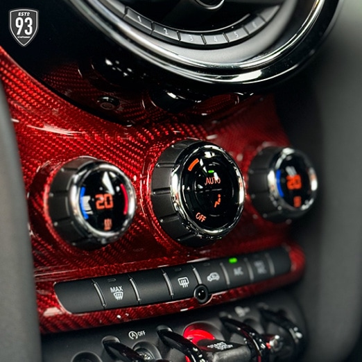 MINIリアルドライカーボンエアコンスイッチパネルカバー(グロスレッド