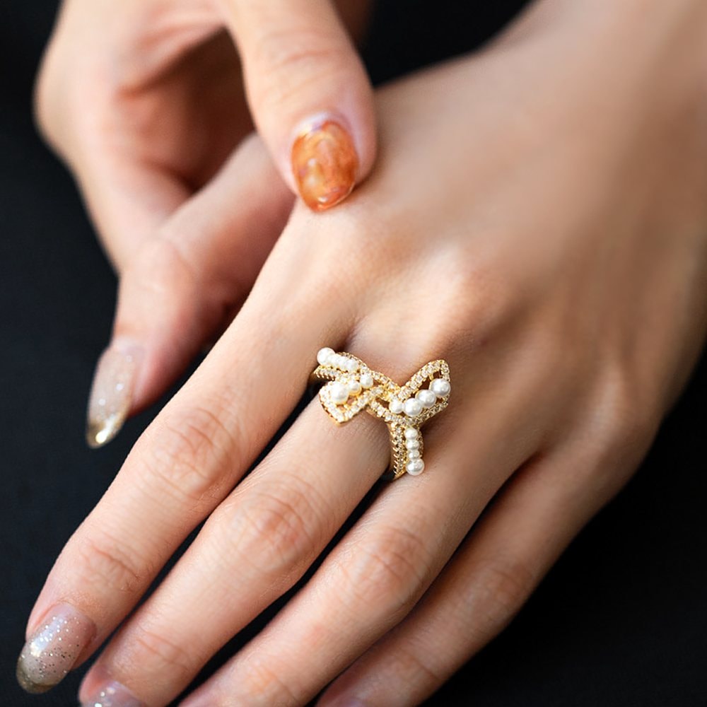 ゆうパケット】 リング 指輪 レディース リボン パール ビジュー