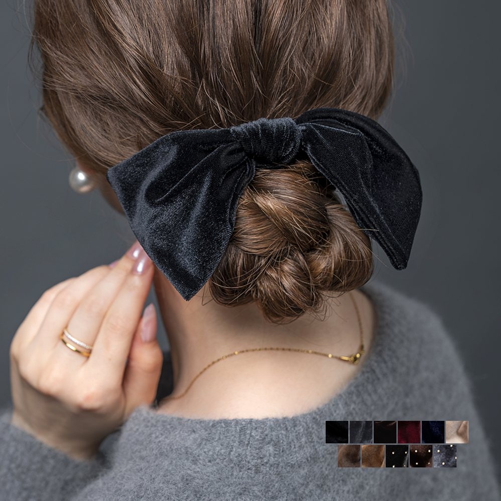 ゆうパケット】 シュシュ リボン ベロア ベルベット スクエア