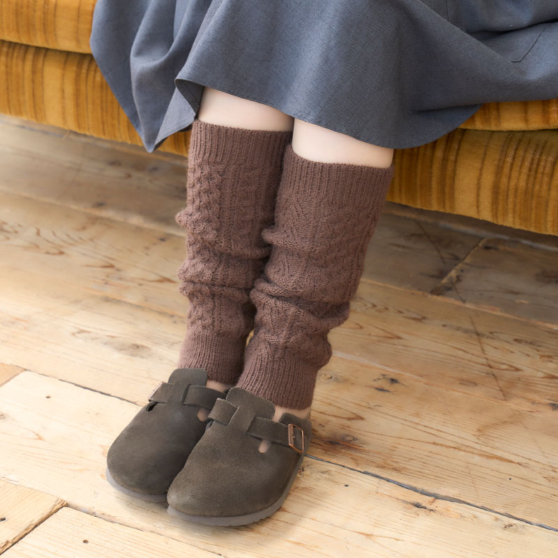 アルパカ100％ レッグウォーマーケーブル編み（ブラウン） | 第3世界