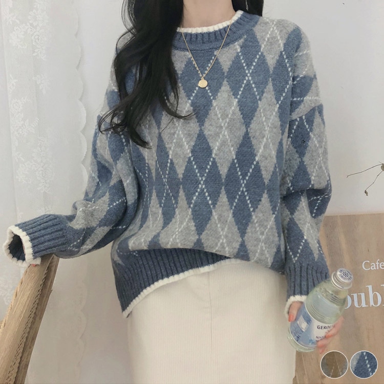 アーガイル柄 ニット セーター トップス | レディースファッション