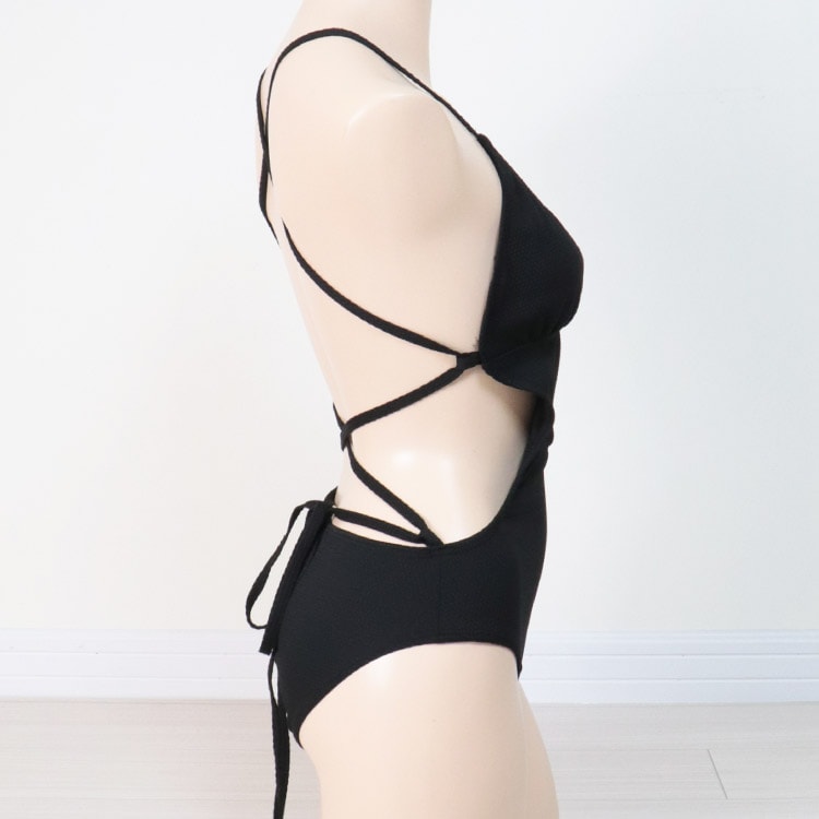 セクシー 谷間見せ レースアップ ブラック モノキニ | スポーツウエア