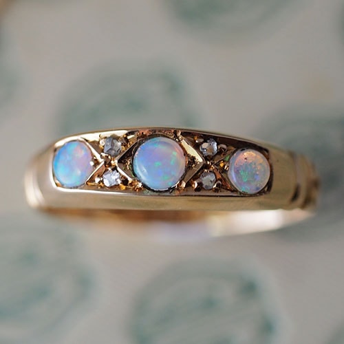 18金 オパール＆ダイヤモンド 1890年ヴィクトリアンリング