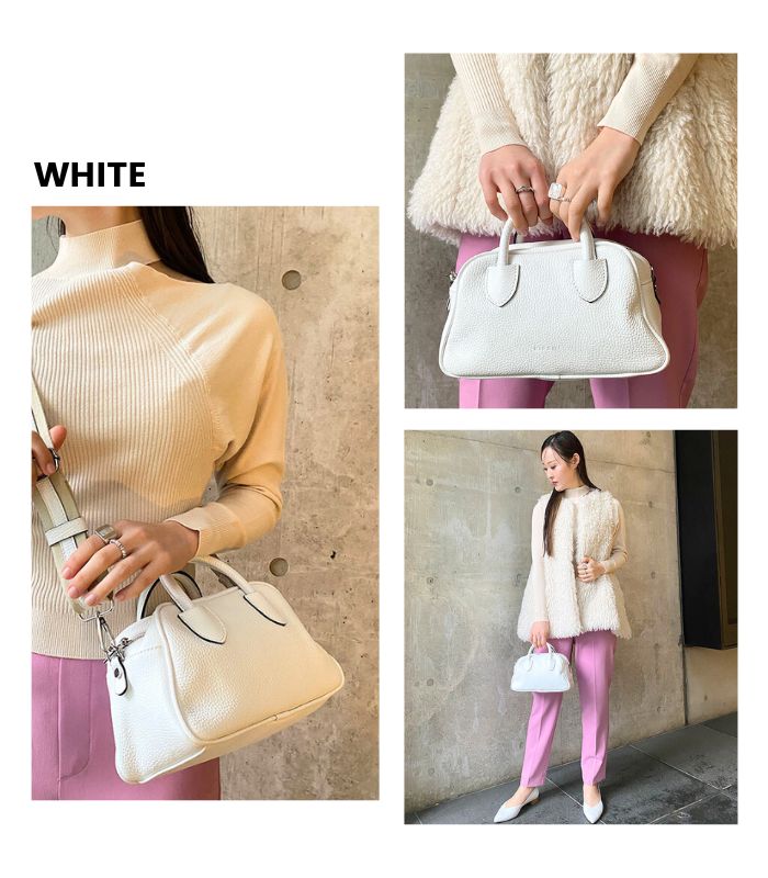 RIPANI】バイカラーショルダーベルト付横長ミニボストンバッグ5547OW