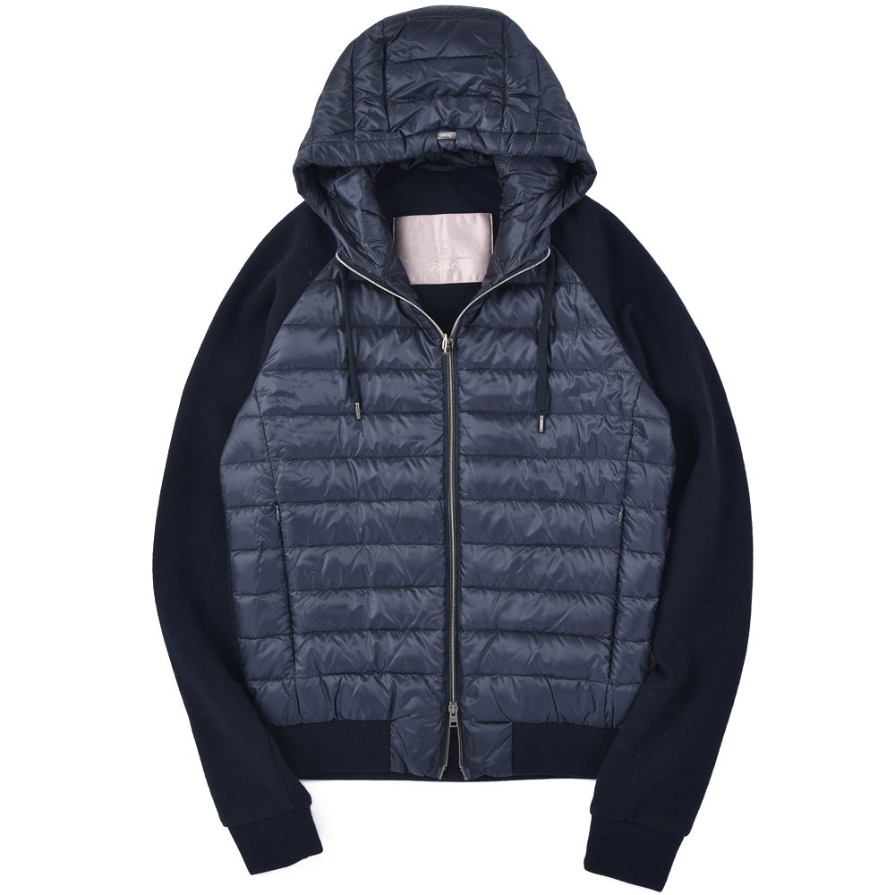 HERNO RESORT ヘルノリゾート ライトダウン×ニット フーデッドブルゾン