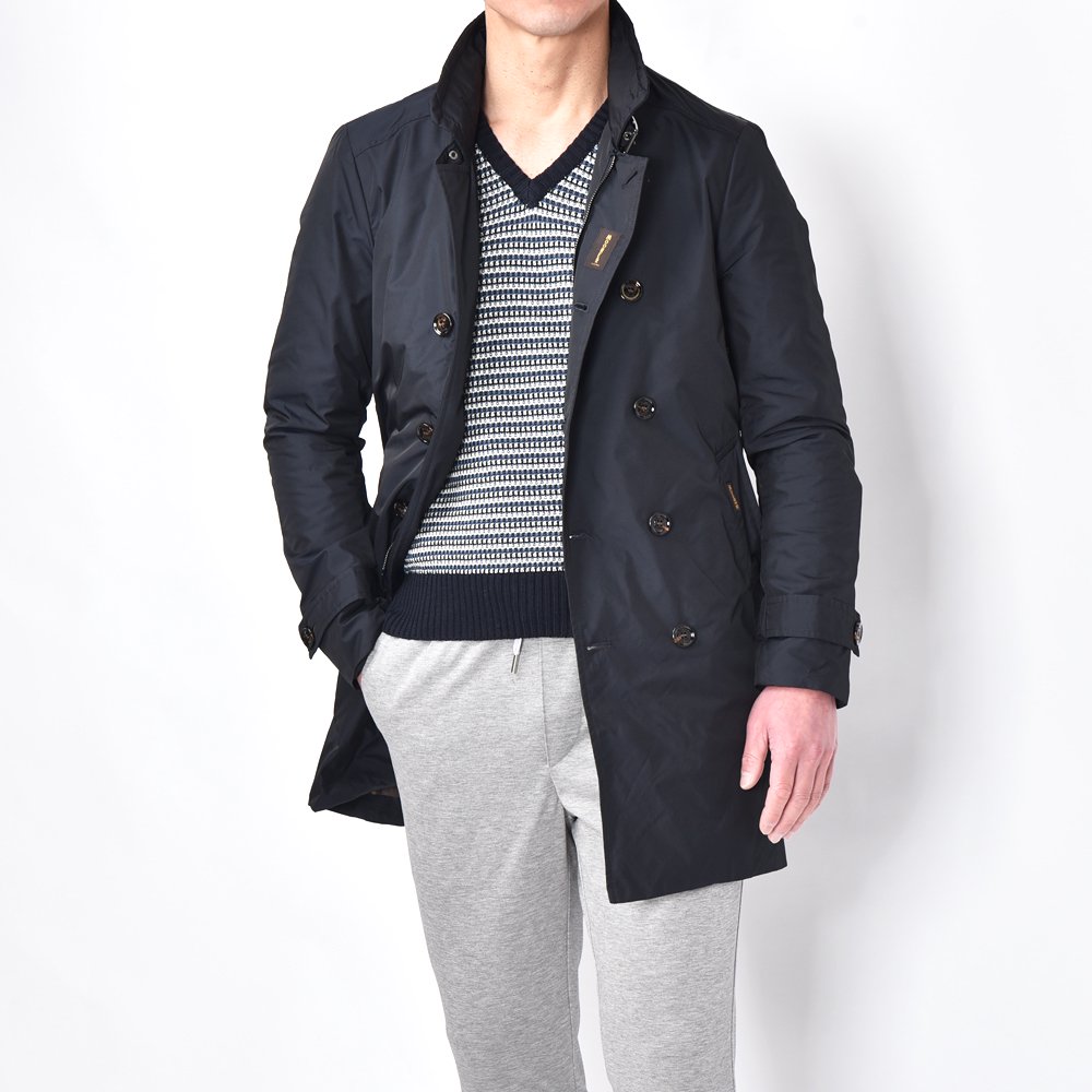 MOORER ムーレー MORANDI-KM ポリエステル ダブルブレスト コート NAVY