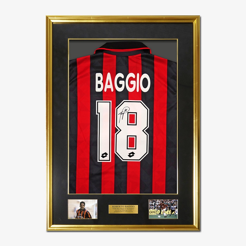 バッジョ直筆サイン入りACミラン95/96ホームユニフォーム特製フレーム