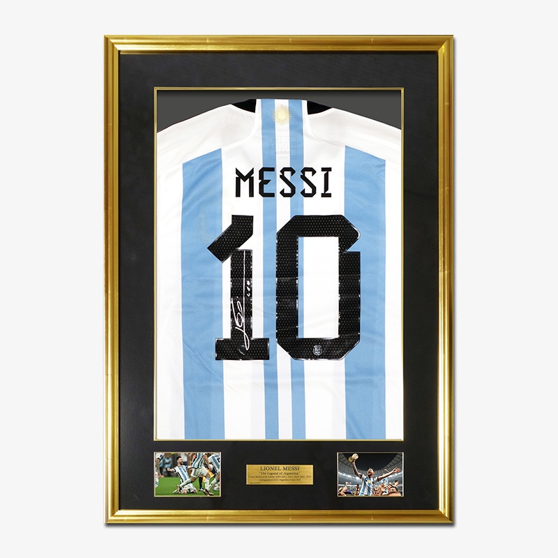 メッシ直筆サイン入りアルゼンチン代表2022ホームユニフォーム特製