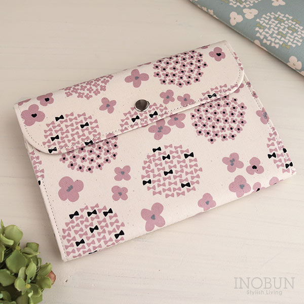 母子手帳ケース フラワーリボン柄 花柄 ピンク じゃばらタイプ INOBUN