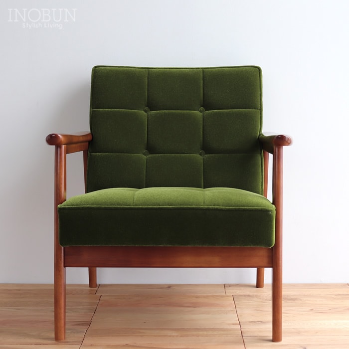 カリモク60 Kチェア 1シーター モケットグリーン ウォールナット