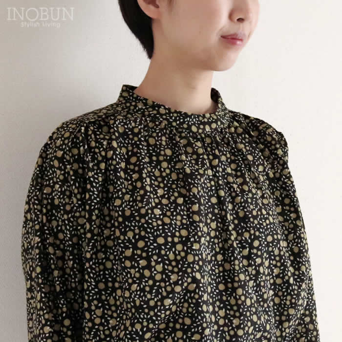 PONT DE CHALONS シトロンプリントブラウス ブラック ポンデシャロン