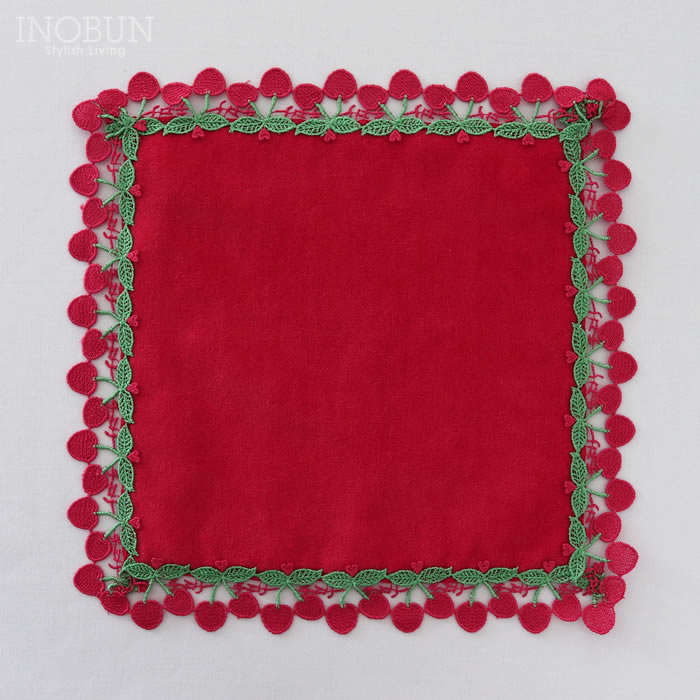 完売】近沢レース店 さくらんぼ レッド 7月 シーズンタオルハンカチ