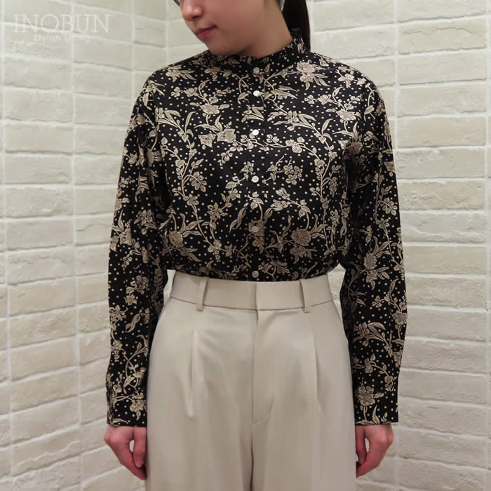 Parkes リバティ スタンドフリルドロップショルダーシャツ ブラウス