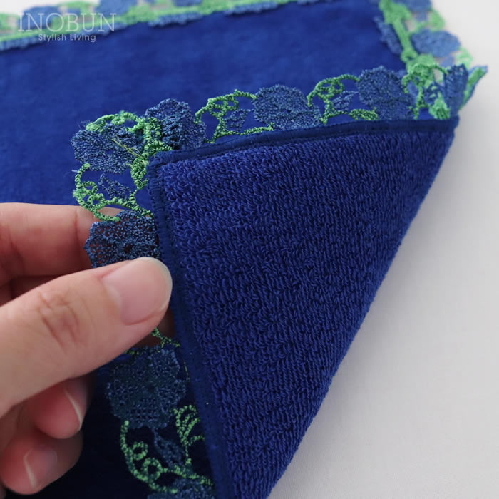 完売】近沢レース店 朝顔 ミッドナイトブルー 7月 シーズンタオルハンカチ