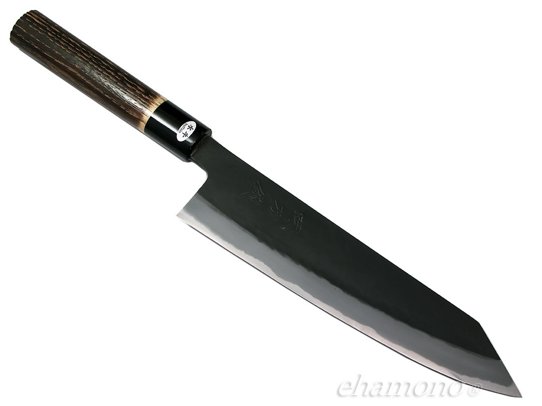 日野浦刃物工房 味方屋作 切付牛刀210 黒 水牛焼栗柄