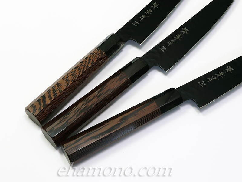 話題の黒い包丁！堺孝行【黒影】ペティ150 V金10号鎚目フッ素加工和式包丁