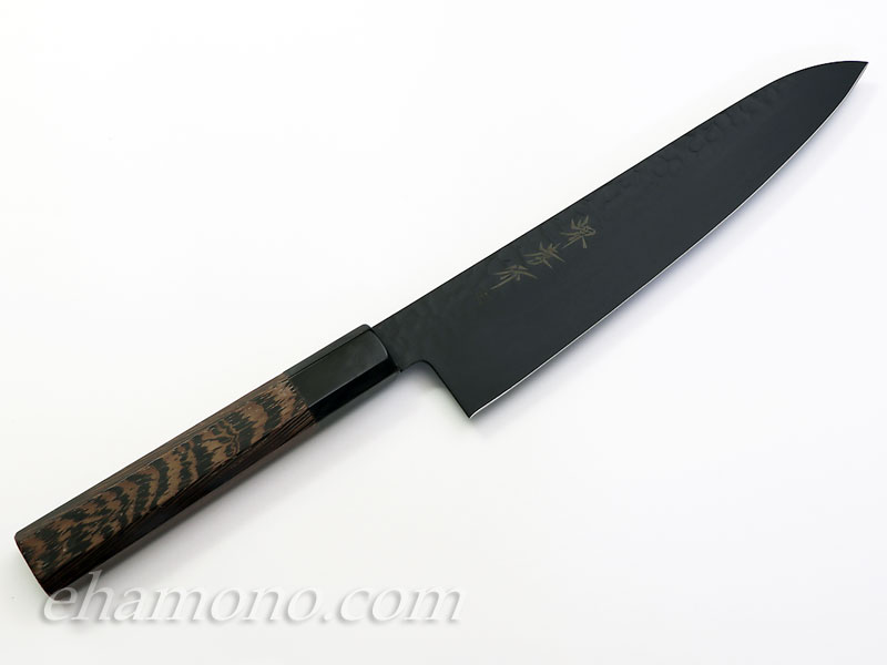 話題の黒い包丁！【黒影 牛刀210 V金10号鎚目フッ素加工和式包丁】