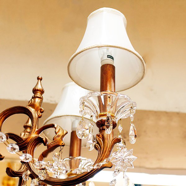 アンティーク調・シェード付クリスタルシャンデリア6灯(W720×H740mm