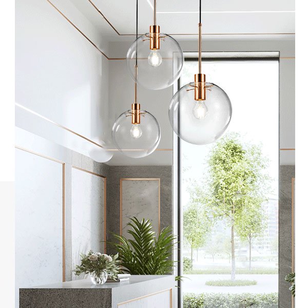 LED ガラスシェードシーリングペンダントライト・3灯・ローズゴールド