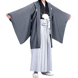 ジュニア男の子羽織袴セット 濃グレー/七宝・黒 中国製 | ジュニア和装