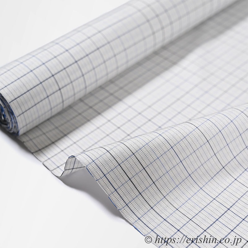 下井伸彦 下井紬/綾織破れ格子（白練色に藍濃淡）下井伸彦『着物・呉服