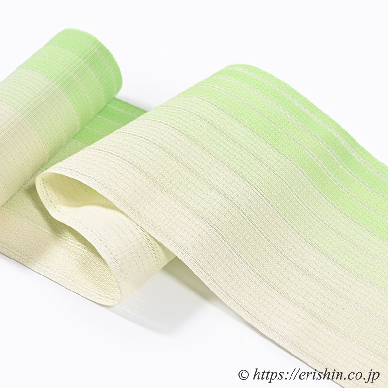 博多半幅帯（粗紗/総暈かし・若葉色）西村織物『着物・呉服えり新』