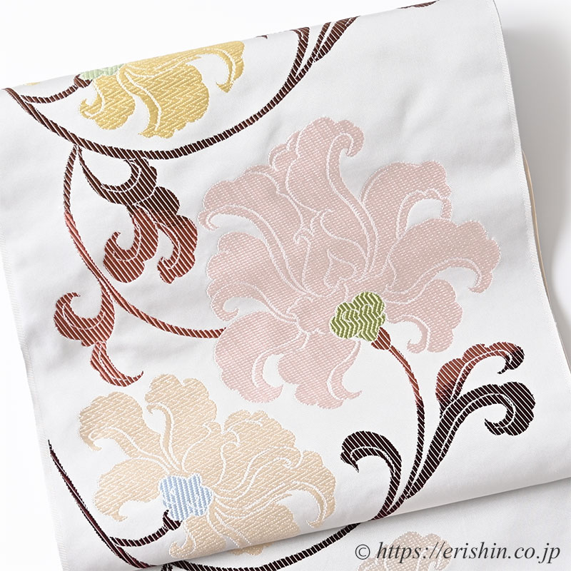 洛風林 九寸織名古屋帯（悠久花文/雲井鼠色）洛風林『着物・呉服えり新』