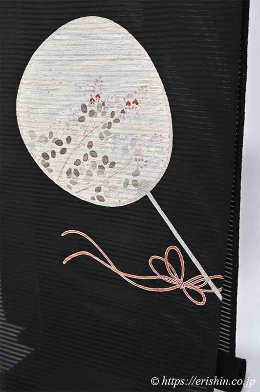 染名古屋帯（団扇秋草/墨黒・絽）[夏・単衣向]千切屋治兵衛『着物